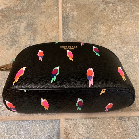 KATE SPADE MEDIUM DOME COSMETIC FLOCK PARTY BLACK - Picture 2 of 6